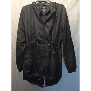Parka Jacket Wind Breaker Womens Size Large Black Hooded Adjustable
